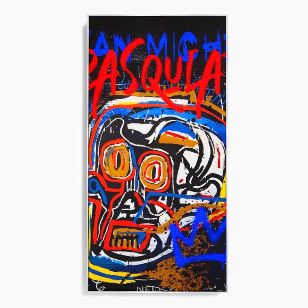 Tablou canvas cu tablou canvas cu portret stil graffiti, in rama de aluminiu argintiu